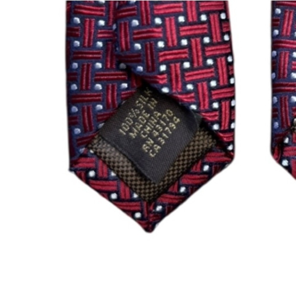 Tasso Elba Red, Navy Blue amd Whie Geometric Print Silk Necktie - Picture 5 of 9